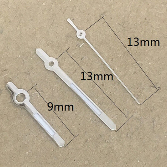13 mm Uhrzeiger mit silbernem Rand und grüner Leuchtmasse für das Quarzwerk Hattori Epson PC32