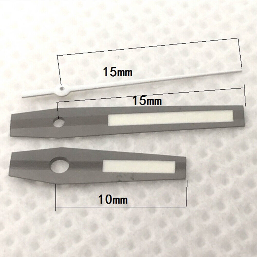 Green luminous black square point watch hands for China Made 2813 movement, ideal for precise time reading.