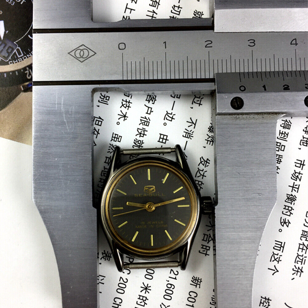 Seagull black dial ladies mechanical watch with 19 jewels, manual wind, handcrafted in Tianjin China.