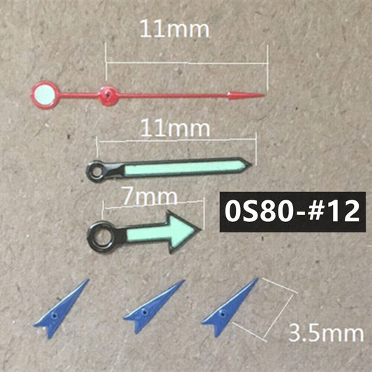 Black trim green luminous second hand with red and blue accents for Miyota 0S80 watch movement