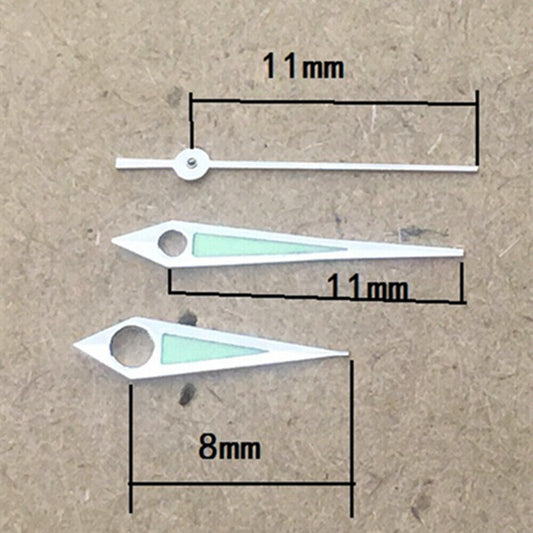 Aiguilles de montre lumineuses vertes en forme de losange de 11 mm pour mouvement à quartz Miyota 8205