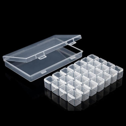Clear 28-grid 11x17cm mini toolbox, ideal for organizing watch straps and small accessory parts.