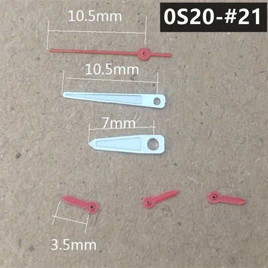 Silver-trimmed green lume watch hands for Miyota 0S20, tower-shaped design, ideal for quartz watches.