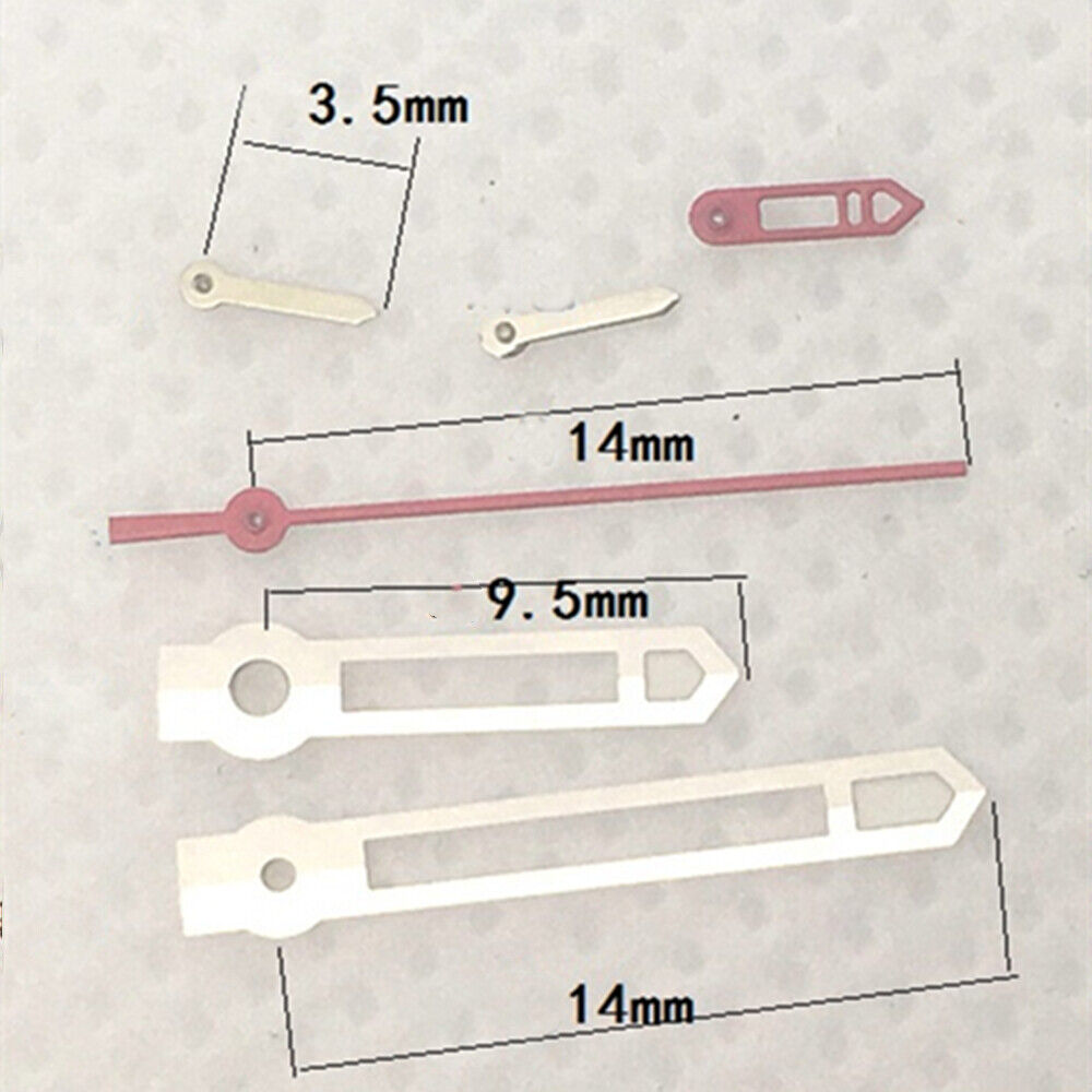 Green lume pointed silver watch hands designed for Hattori Epson VD53 quartz movement, enhancing readability.