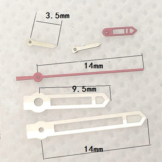 Green lume pointed silver watch hands designed for Hattori Epson VD53 quartz movement, enhancing readability.