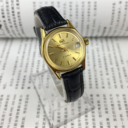 Golden dial Lady Watch by Seagull with 19 jewels, manual mechanical movement from Tianjin Factory.