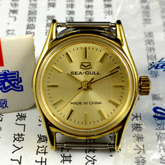 Golden dial Seagull manual mechanical ladies watch from Tianjin Factory, elegant design for daily wear.