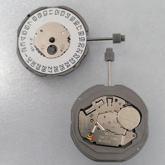 Miyota GM12 Japan Quartz Movement Date at 3 Japan Made