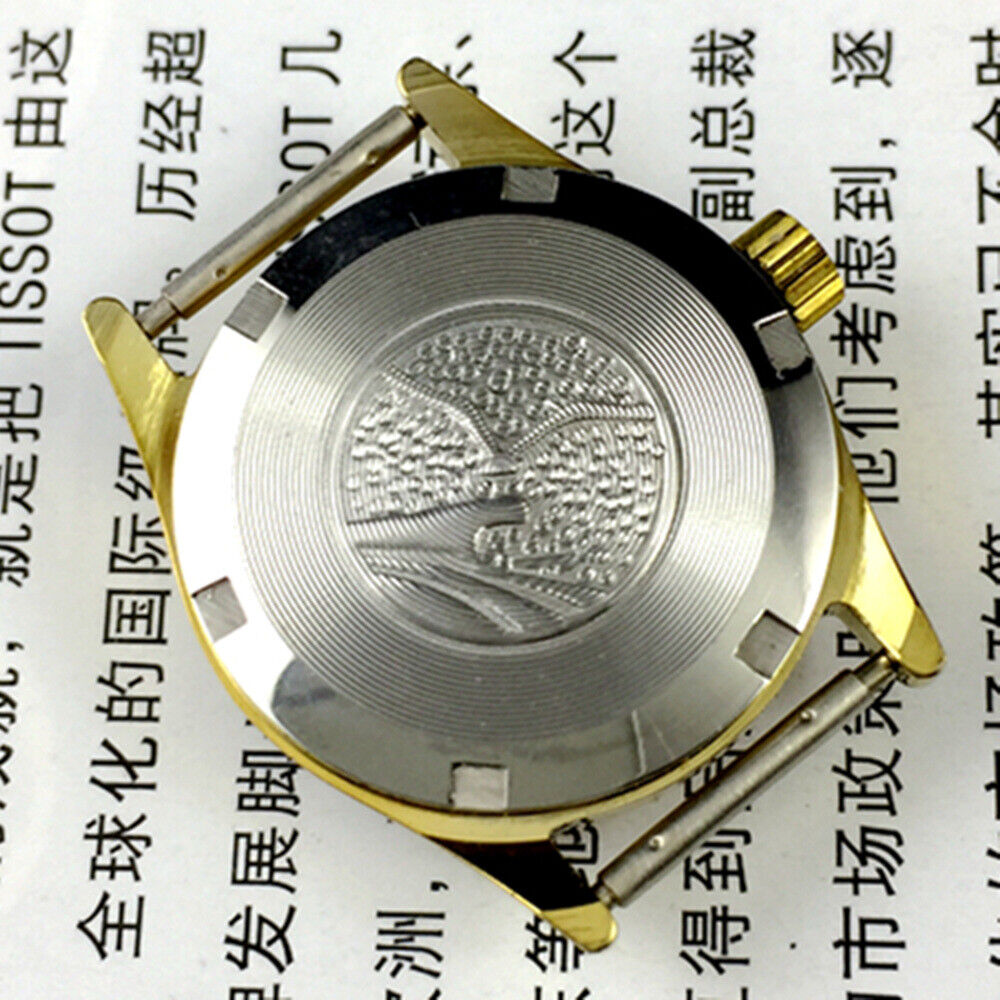 Elegant Tianjin Seagull ladies watch with purple dial, gold nail markers, and manual mechanical movement.