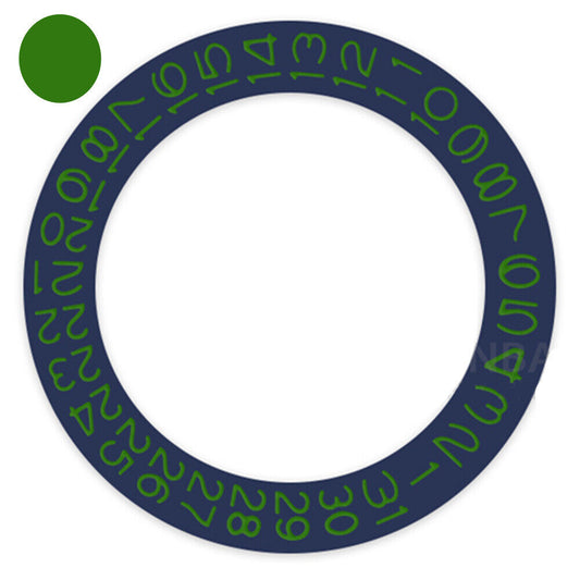 Denim blue background watch dial with forest green font, disk date wheel for Miyota NH35 NH36
