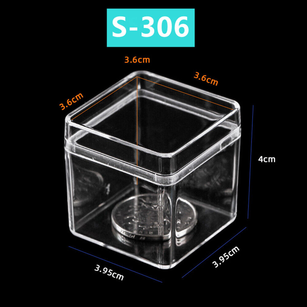Lot de 10 boîtes à outils carrées transparentes en PS, 40 x 40 mm, avec couvercle et base