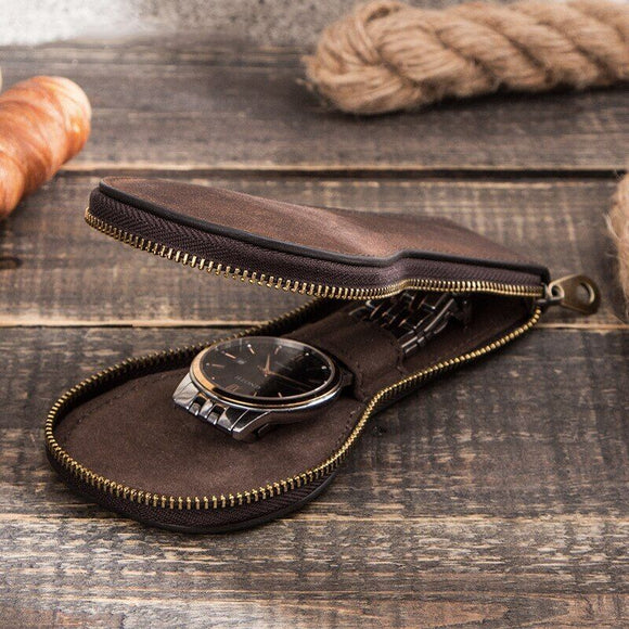 1 Slot Leather Watch Box Luxury Pouch with Zipper Portable Organizer Bag