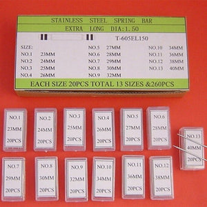 T-605EL150 Assorted 1.5mm Thick Extra Long Double Shoulder Spring Bar 23mm-40mm