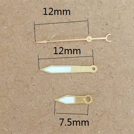 Aiguilles de montre luminescentes vertes à bordure dorée de 12 mm pour mouvement à quartz Hattori Epson PC32