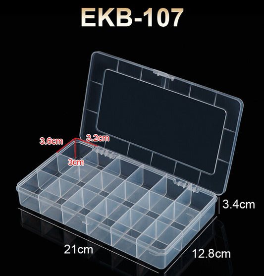 18-grid transparent plastic storage case with small compartments for organizing watch accessories by EKB.