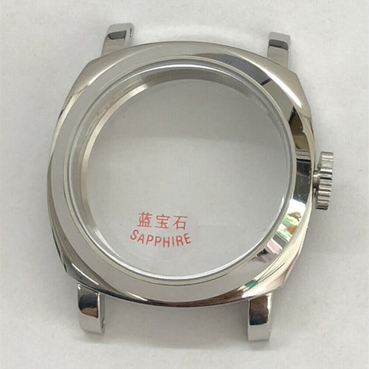 44mm silver 316L watch case with sapphire glass, compatible with Seagull ST3600/3621 and ETA6497/6498 movements.