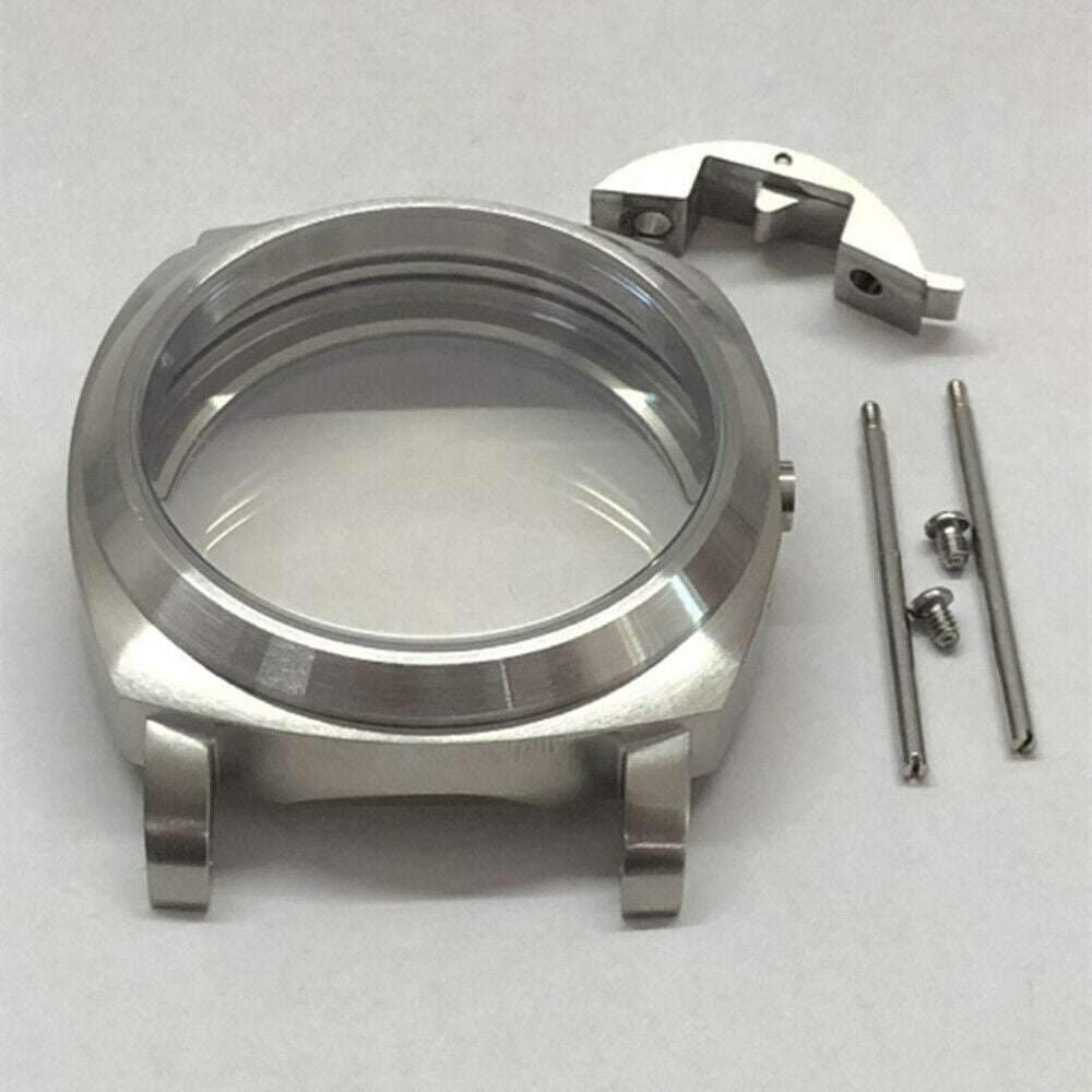 44mm silver 316L watch case with sapphire glass, compatible with Seagull ST3600 and ETA6497 movements.