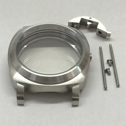 44mm silver 316L watch case with sapphire glass, compatible with Seagull ST3600 and ETA6497 movements.