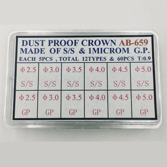 AB-659 Dust Proof Steel Watch Crown Kit with 1 MICROM Gold Plated for Watchmaker