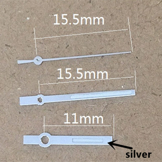 Silver-trimmed green lume watch hands, 15.5mm, compatible with Hattori Epson PC32 quartz movement.