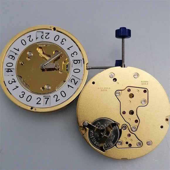 Ronda Quartz Watch Movement 5020.B Original Swiss Made Golden