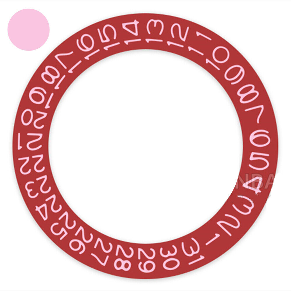 Red background datedisk with light pink font, compatible with Miyota NH35 NH36 watches.