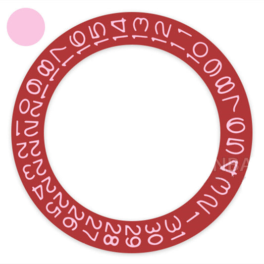 Red background datedisk with light pink font, compatible with Miyota NH35 NH36 watches.