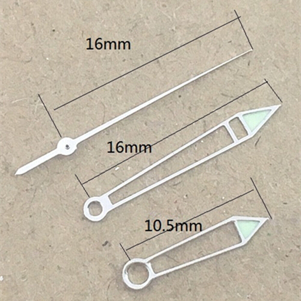 Green luminous hollow arrow watch hands for China Made 2813 movement, perfect for precise time reading.