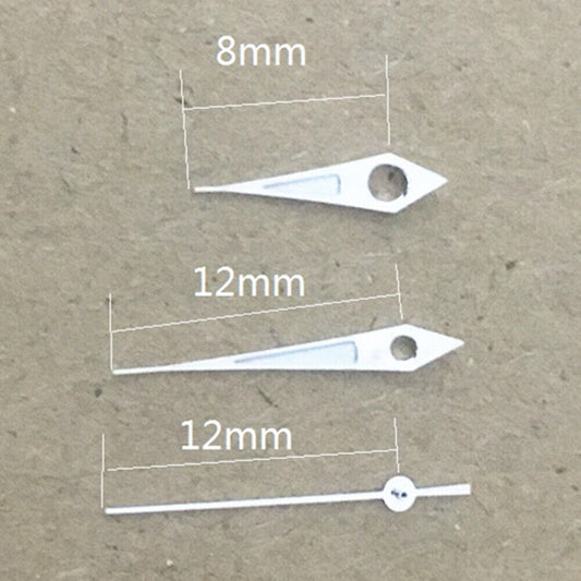 Aiguilles de montre luminescentes vertes en forme de flèche, garniture argentée de 12 mm, pour mouvement 2813 fabriqué en Chine