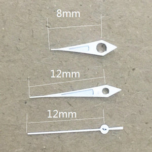 12mm Silver Trim Arrow Shape Green Lume Watch Hands for China Made 2813 Movement