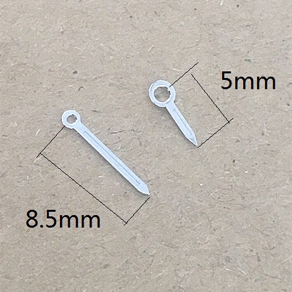 Green lume watch hands with silver trim for Hattori Epson VJ20 quartz movement, 8.5mm length.