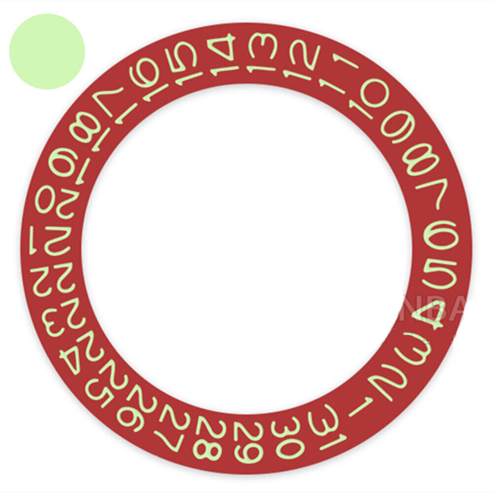 Red background date wheel with mint green font, compatible with Miyota NH35 NH36 movements.