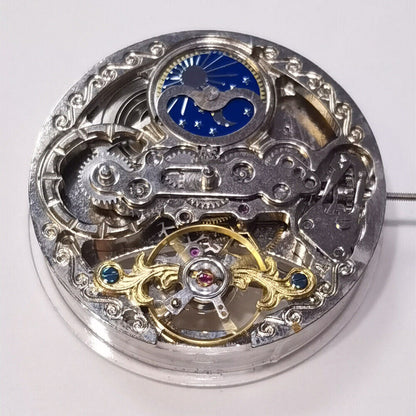 Automatic Mechanical Movement Silver 3 Hands Hollow Moon Phase@12