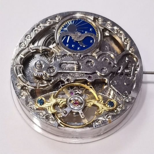 Automatisches mechanisches Uhrwerk, Silber, 3 Zeiger, hohl, Mondphase @ 12