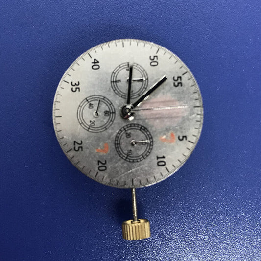 Asian 7750 automatic chronograph movement with ETA 7753 layout showing @3, @6, and @9 subdials.