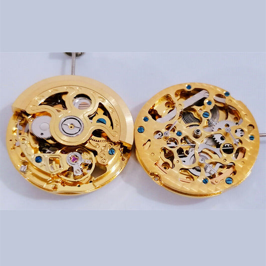 Golden 3 Hands mechanical watch with hollow small second at 3, 6, 9 by China Made 2189.