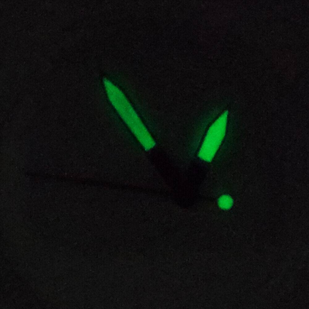 Golden green luminous watch hands for NH35A/NH36A movement, improving readability in dark conditions.