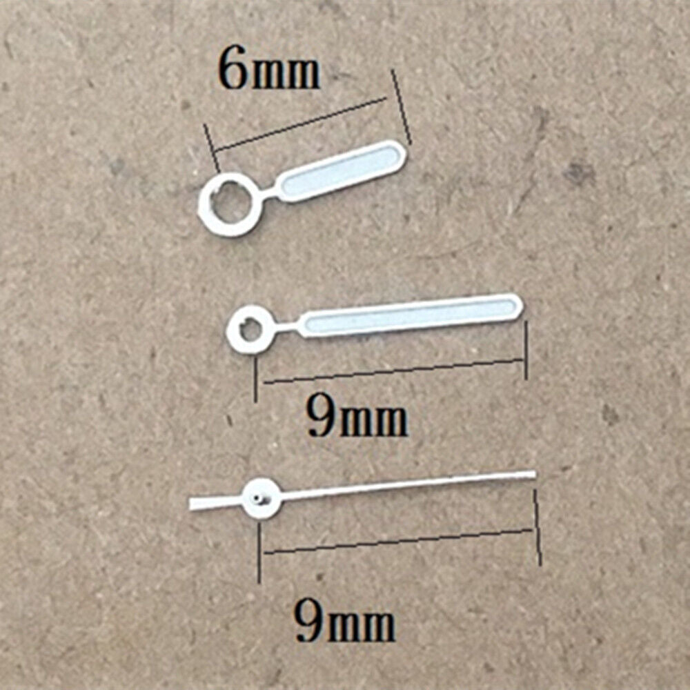 9mm green lume round tip watch hands for Hattori Epson PC32 quartz movement.