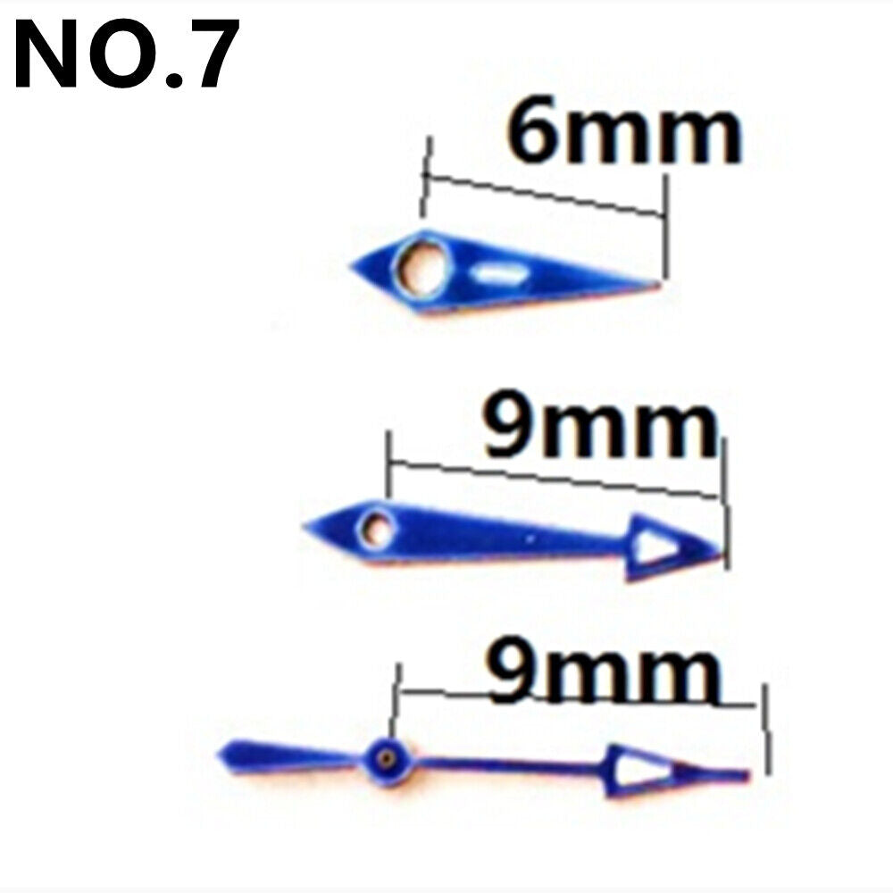 9mm blue triangle pointed watch hands for Miyota 2035 with precise quartz movement.