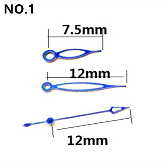 Aiguilles fusiformes bleu-vert luminescentes de 12 mm pour mouvement Miyota 2035 n° 1
