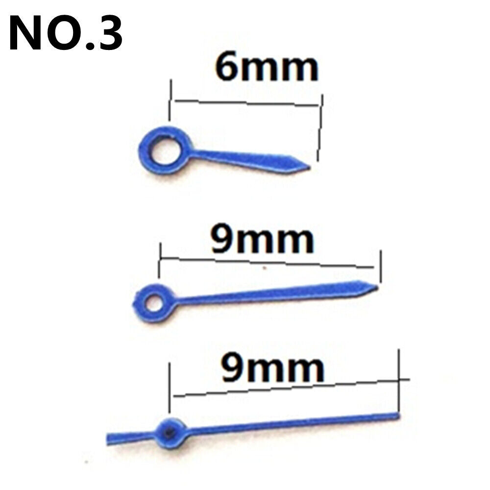 9mm blue arrow-shaped watch hands without lume for Miyota 2035, precise quartz fit