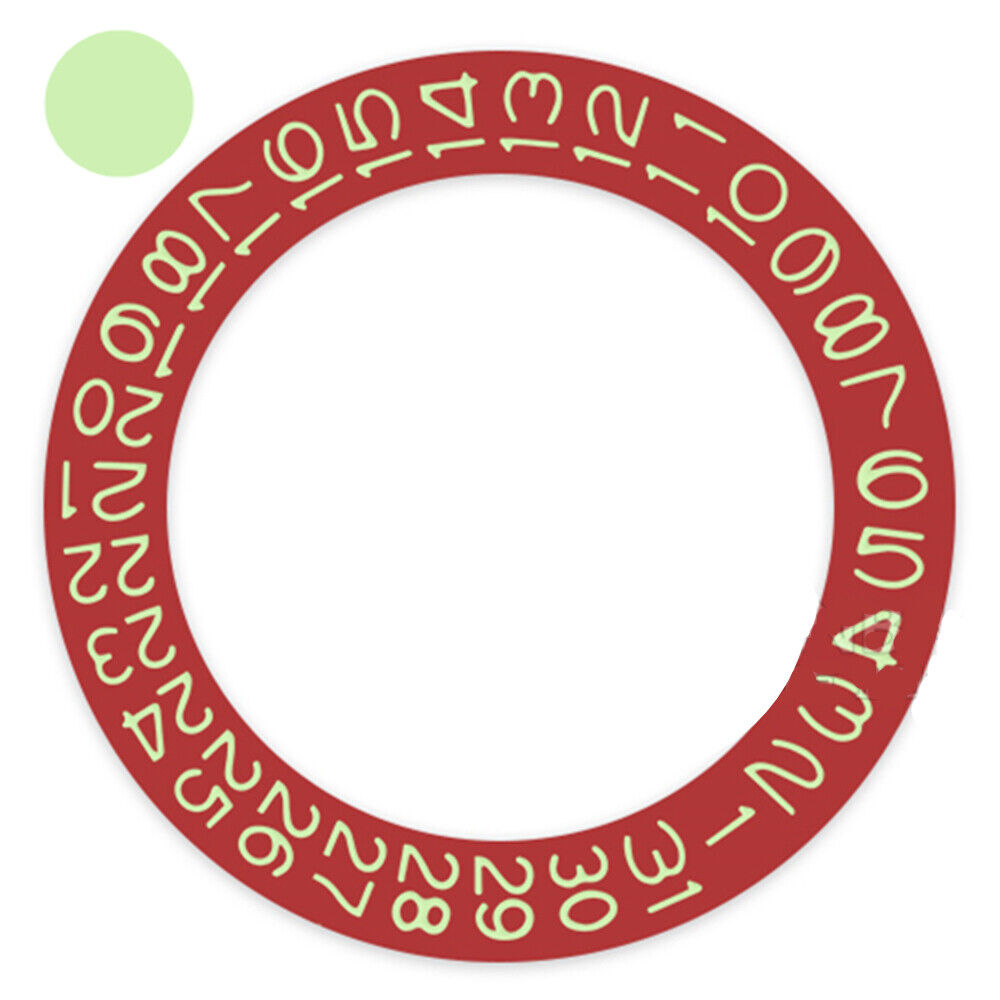 Red background date wheel with tea green fonts for Miyota NH35 NH36 watch movements.