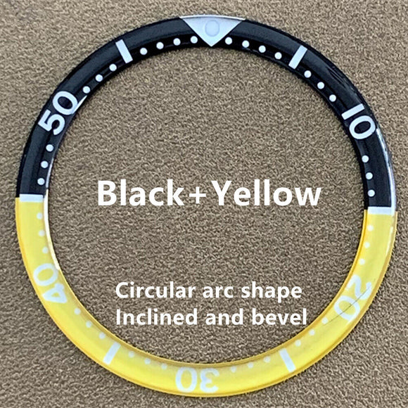 39mm/32.2mm Black Yellow Circular Arc Bevel Aluminium Watch Bezel Insert Watch