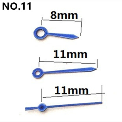 11mm blue arrow watch hands, no lume, compatible with Miyota 2035 quartz movement.
