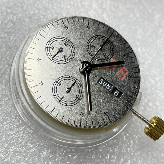 China Made 7750 Chronograph Movement 3 Hands Small Second @9 Day Date Black Dial