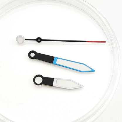 Blue trim luminous watch hands for NH35A/NH36A movement, precise fit for clear time reading.