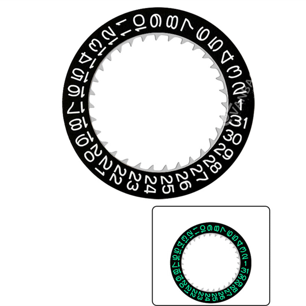 Grün leuchtender schwarzer Hintergrund, weiße Schrift, Datumsscheibe für Miyota NH35 NH36