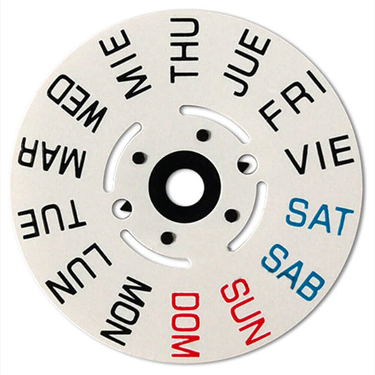 Disque hebdomadaire avec police espagnole et anglaise sur fond blanc pour Miyota NH35 NH36