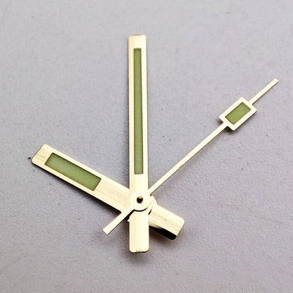 Golden trim green luminous watch hands for NH35A/NH36A movement, perfect for precise timekeeping.