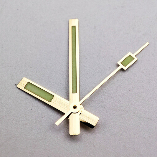 Golden trim green luminous watch hands for NH35A/NH36A movement, perfect for precise timekeeping.